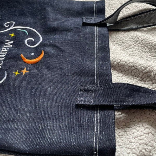 Tote Bag en Jean – Broderie “Maman en or” – Image 4