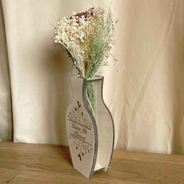 Vase en bois gravé – Édition Fête des Mères – Image 2