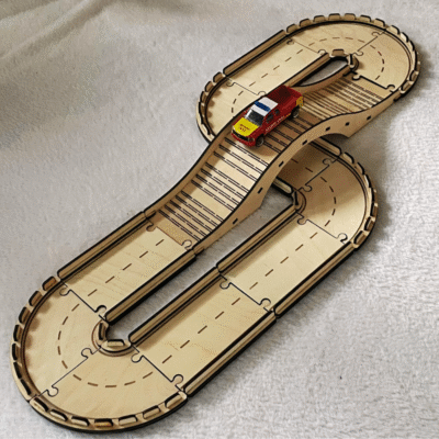 Circuit de voitures en bois – Puzzle modulable à assembler